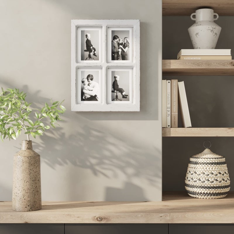 Barnyard Designs 4x6 or 5x7 Collage Picture Frames, 4 Photo Openings w/Mat for Multiple Pictures, Distressed Rustic Wood Farmhouse Frame for Wall, 16x12 (White) - Image 2